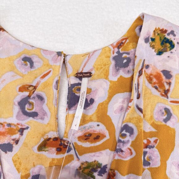Free People Dress Size 4 Glow Up‎ Mini Short Sleeve Yellow Floral Babydoll NEW - Picture 7 of 13